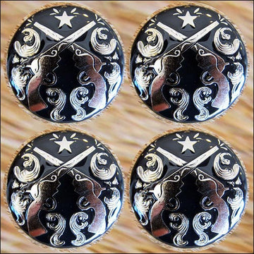 Western Screw Back Concho Cross Guns Silver Round Saddle Horse 1.5 In